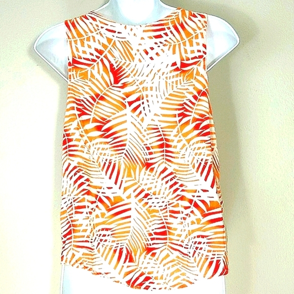 Bliss Couture Tank top Palm Leaf print embroidery white orange pink blue Bright - Picture 5 of 8